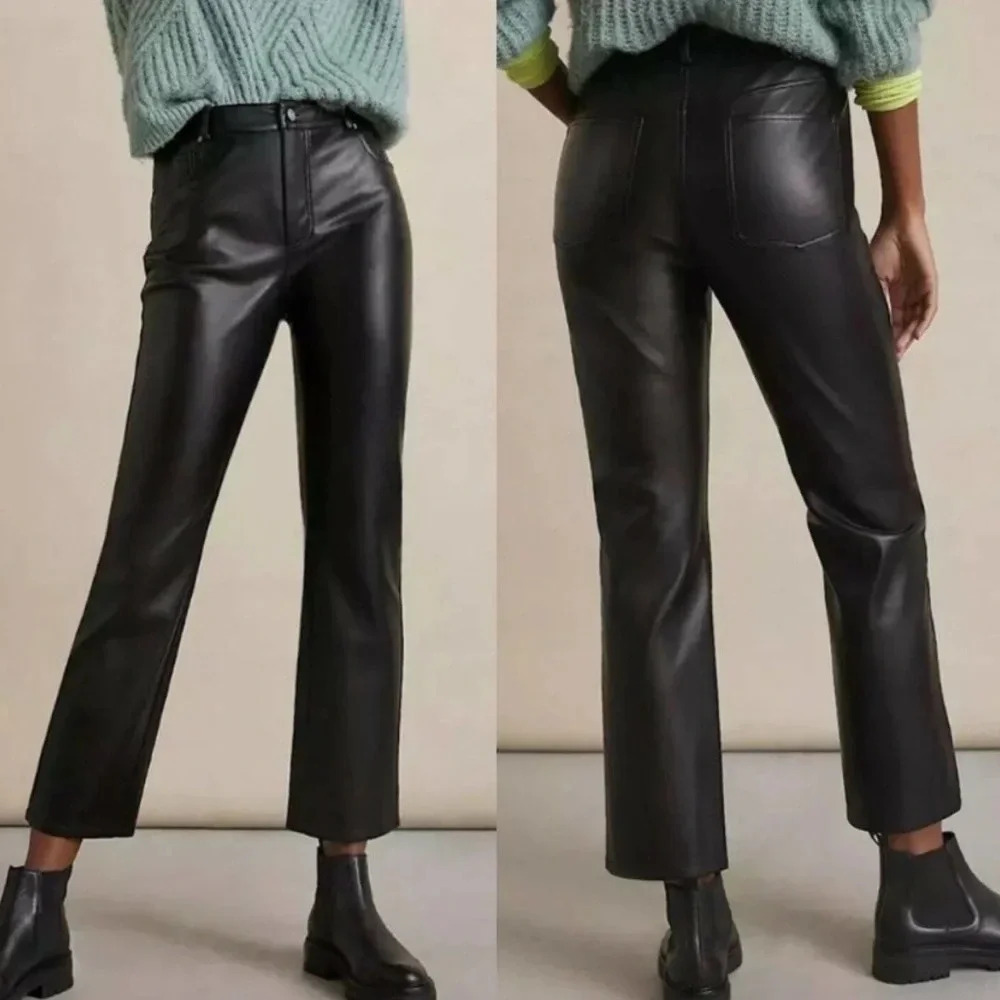 Avec Les Filles Anthropologie Lettie Straight Ankle Faux Leather Vegan Pants 6